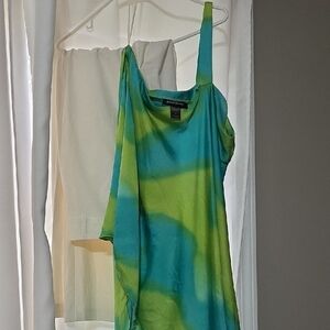 Ashley Stewart Tie-Dye Camisole in Blue and Green White Pants